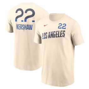 Men's Los Angeles Dodgers Clayton Kershaw Cream 2024 City Connect Fuse Name & Number T-Shirt