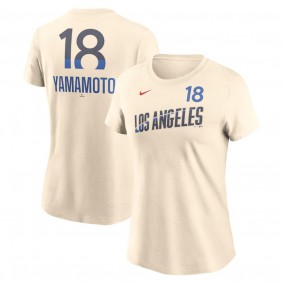 Women's Los Angeles Dodgers Yoshinobu Yamamoto White 2024 City Connect Fuse Name & Number T-Shirt