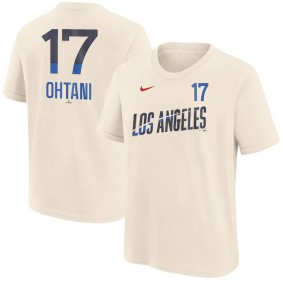 Youth Los Angeles Dodgers Shohei Ohtani Cream 2024 City Connect Fuse Name & Number T-Shirt